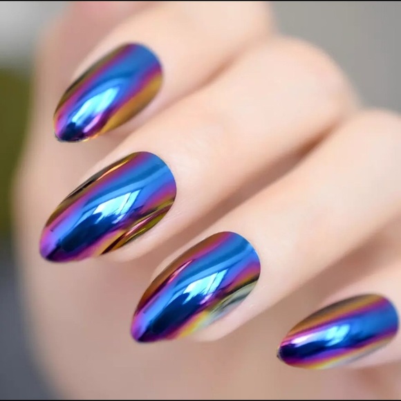 Accessories - Blue Reflective Press-On Nails